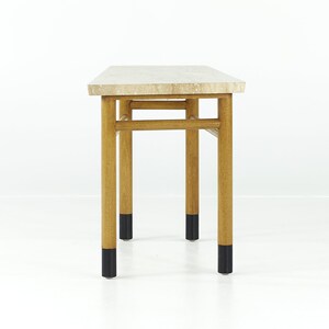 Edward Wormley for Dunbar Mid Century Travertine Wedge Tables Pair mcm image 9