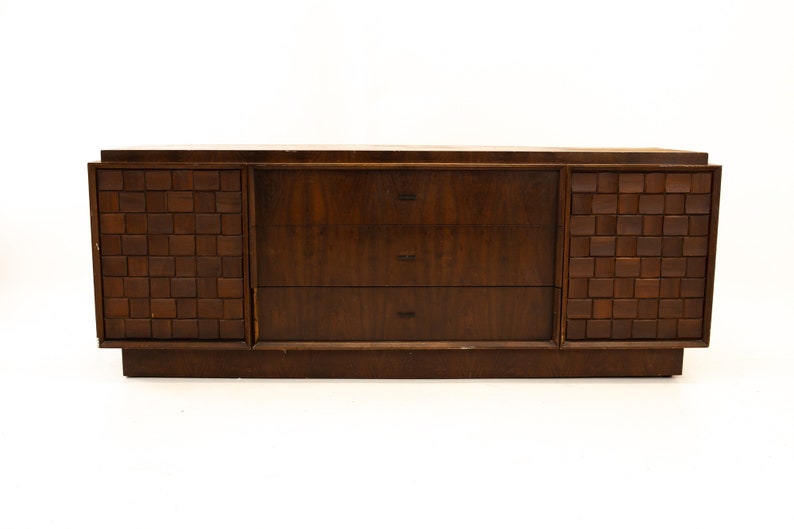 Paul Evans Style Canadian Brutalist Mid Century Walnut 9 Drawer Lowboy Dresser mcm image 2