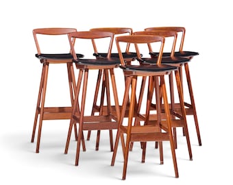 Rosengren Hansen for Brande Møbelfabrik Mid Century Teak Barstools - Set of 4 - mcm
