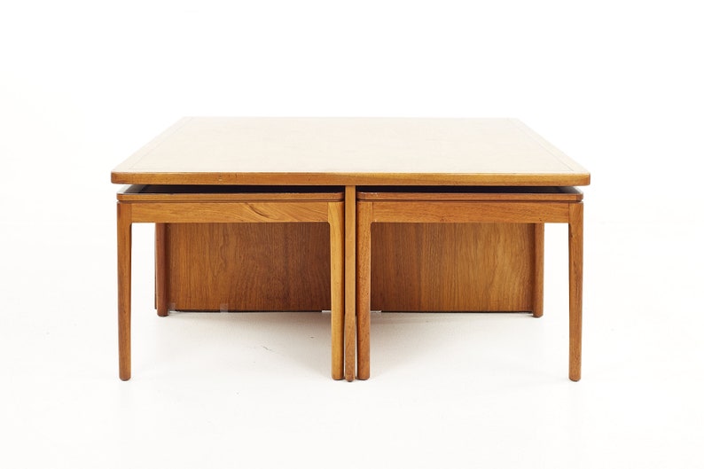 Kipp Stewart for Drexel Declaration Mid Century Black Laminate and Walnut Nesting Table Set mcm image 2