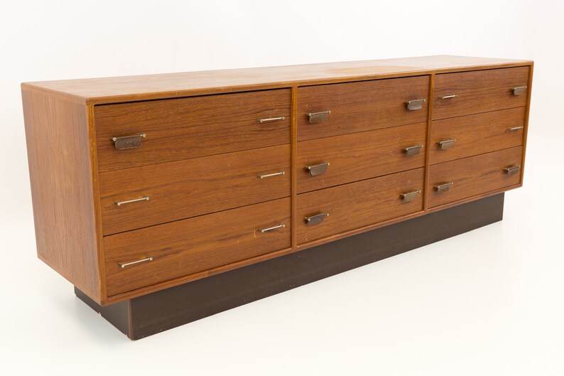 Mid Century Danish Teak 9 Drawer Platform Plinth Lowboy Image 0