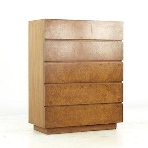 Lane Mid Century Burlwood Highboy Dresser mcm image 1