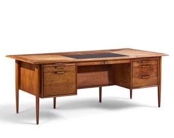 Alma Castilian Mid Century Walnut and Leather Executive Desk - mcm