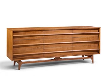 Young Manufacturing Mid Century Walnut Curved Lowboy Dresser - mcm