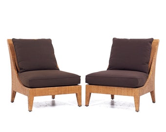 Jacques Garcia for McGuire Mid Century Woven Raffia Lounge Chairs - Pair - mcm