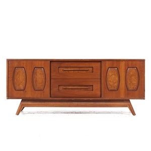 Young Manufacturing Mid Century Walnut and Burlwood Credenza and Hutch mcm image 5