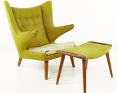 Hans Wegner Mid Century Papa Bear Lounge Chair and Ottoman - mcm