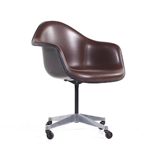 Eames for Herman Miller Mid Century Brown Padded Fiberglass Swivel Office Chair - mcm