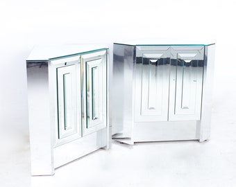 Ello Mid Century Skyscraper Mirrored Corner Nightstands - A Pair - mcm