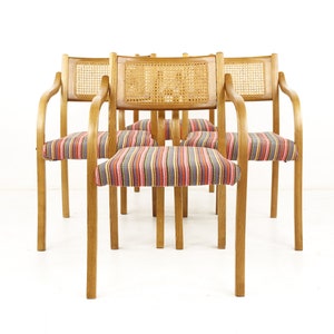 Thonet Style Mid Century Rattan and Bentwood Arm Chairs Set of 4 mcm image 2