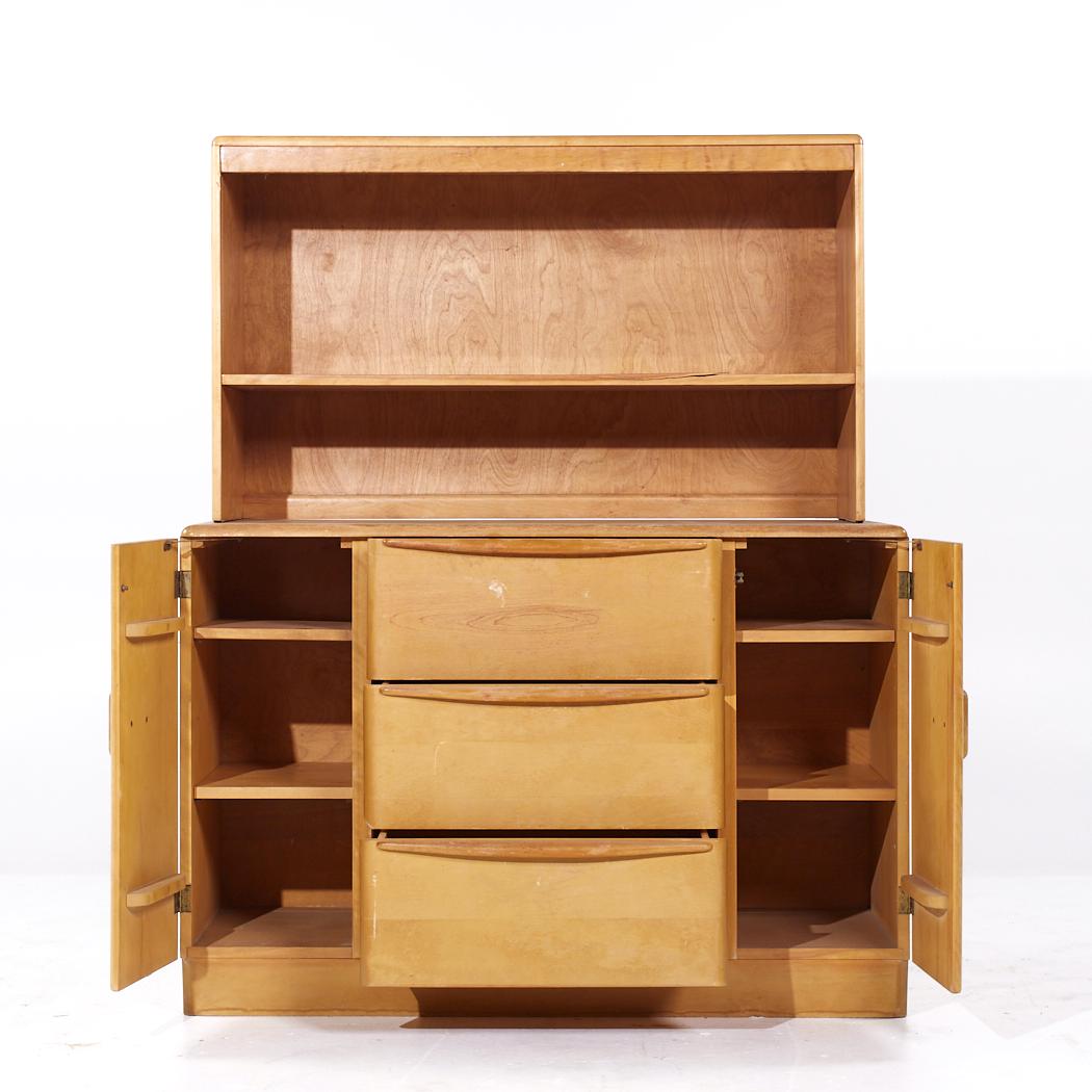 Heywood Wakefield Mid Century Maple Wheat Credenza and Hutch - Mcm
