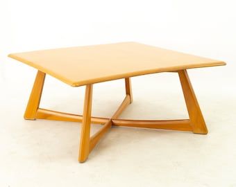 Heywood Wakefield Mid Century Blonde X Base Square Coffee Table  - mcm