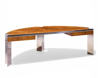 Leon Rosen for Pace Mid Century Burlwood and Chrome Executive Desk - mcm