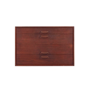 Jens Risom Mid Century Walnut and Brass Wall Mounted Cabinet Chest of Drawers mcm image 2