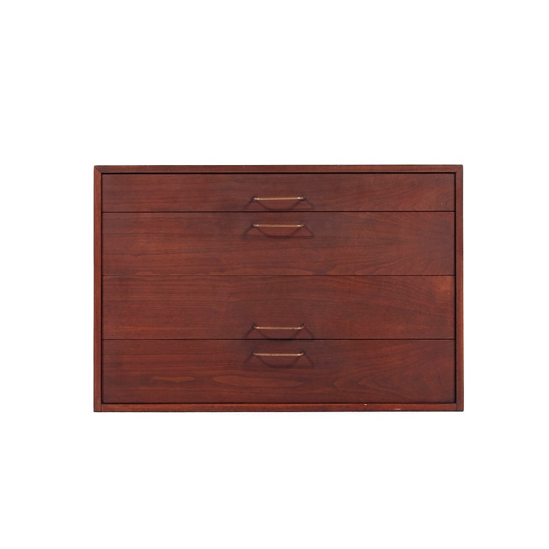 Jens Risom Mid Century Walnut and Brass Wall Mounted Cabinet Chest of Drawers mcm image 2