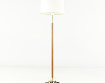 Gerald Thurston for Lightolier Mid Century Walnut and Brass Floor Lamp - mcm