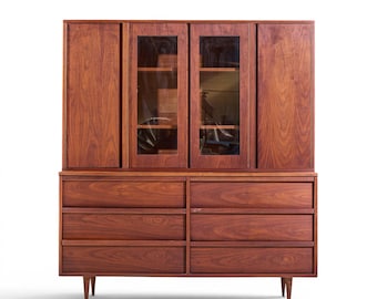 Jack Cartwright for Founders Style Mid Century Walnut Credenza with Hutch - mcm