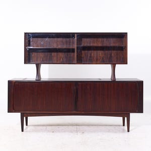 Bernhard Pedersen Mid Century Danish Rosewood Tambour Door Credenza and Hutch - mcm