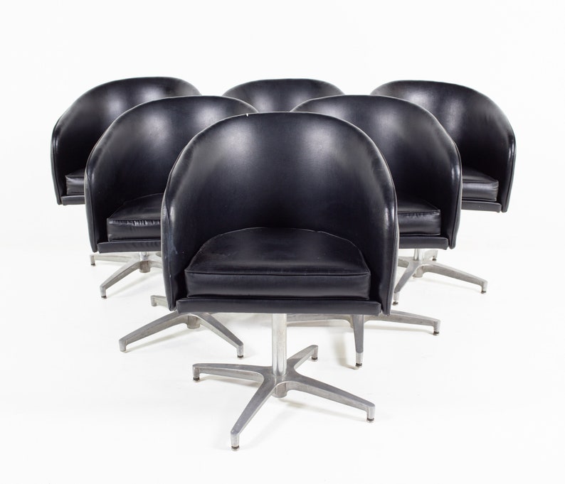 Overman Style Mid Century Black Vinyl Pod Occasional Lounge Chair Set of 6 mcm image 2