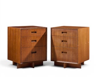 Frank Lloyd Wright for Henredon Taliesin Mid Century Mahogany Nightstands - Pair - mcm