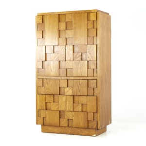 Lane Staccato Brutalist Mid Century Oak Armoire mcm image 3