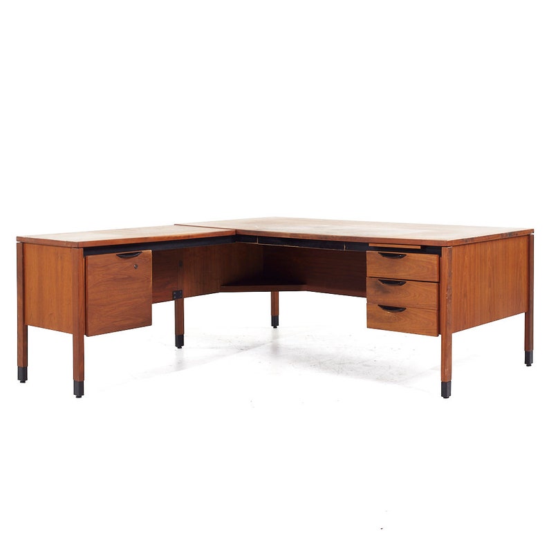 Jens Risom Mid Century Walnut Corner Desk mcm image 1