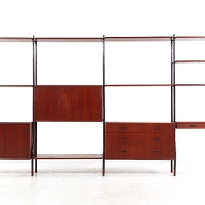 Lyby Mobler Mid Century Danish Teak and Steel 4-Bay Freestanding Wall Unit mcm image 1