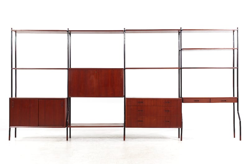 Lyby Mobler Mid Century Danish Teak and Steel 4-Bay Freestanding Wall Unit mcm image 1