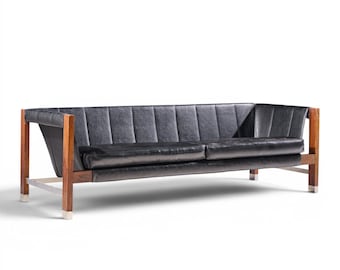 Jack Cartwright for Founders Mid Century Rosewood Leather Sling Sofa - mcm