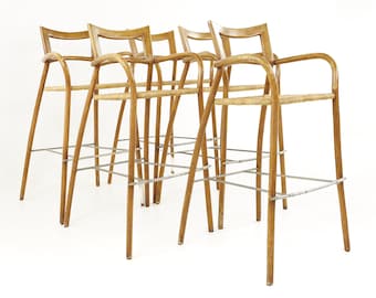 Mid Century Rope Seat Bar Stools - Set of 5 - mcm