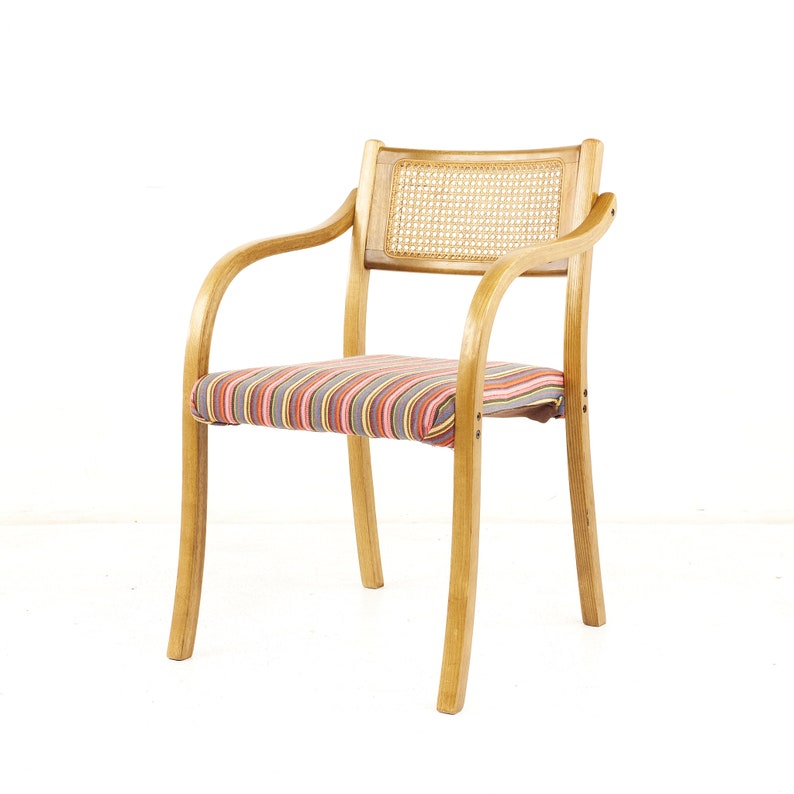 Thonet Style Mid Century Rattan and Bentwood Arm Chairs Set of 4 mcm image 5
