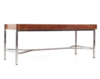 Jack Freiden for Pace Mid Century Burlwood and Chrome Desk - mcm