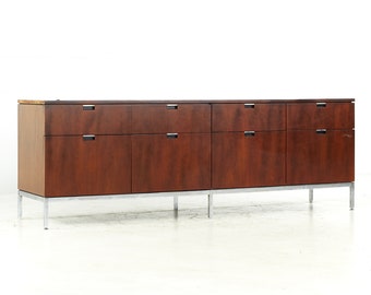 Florence Knoll Mid Century Walnut and Chrome Credenza - mcm