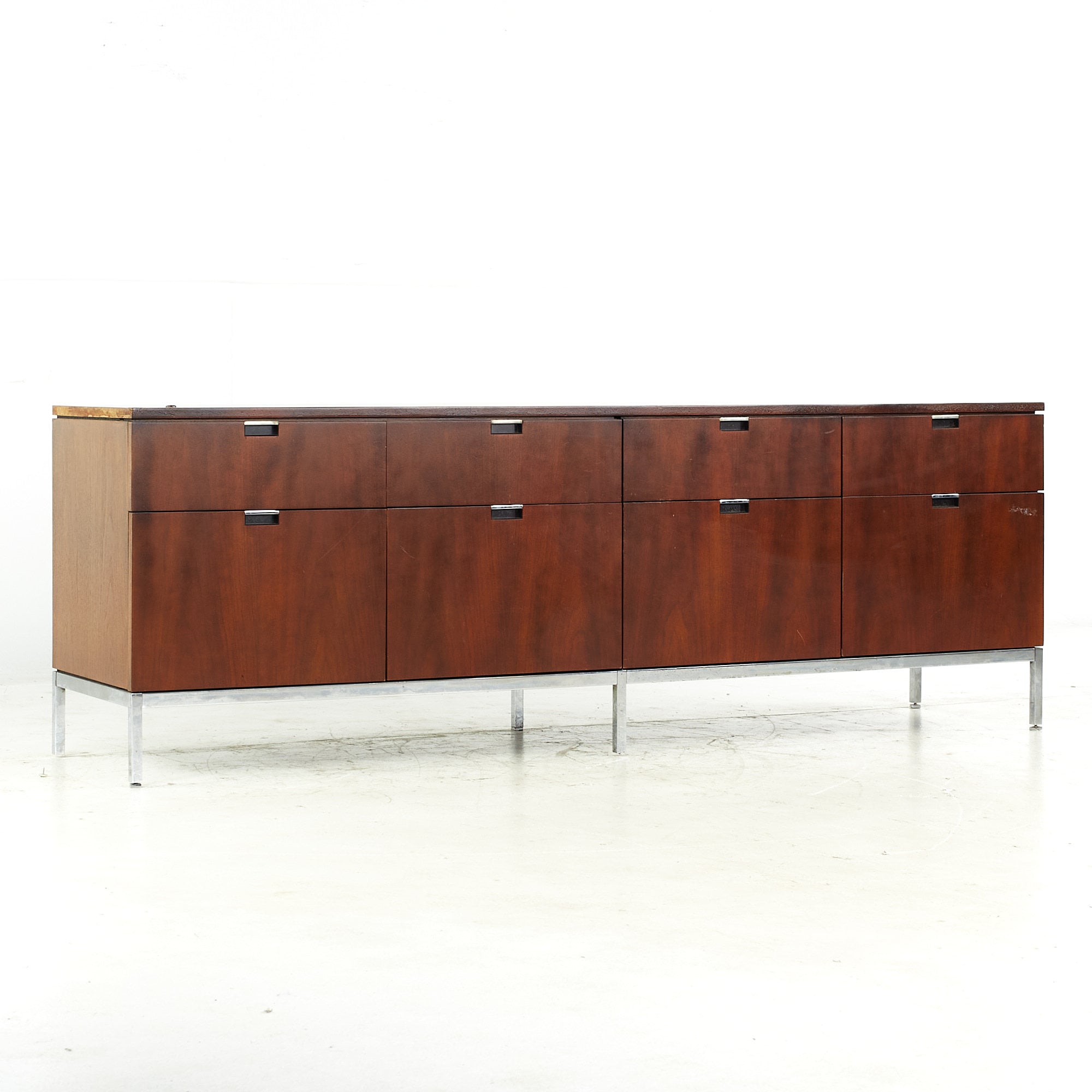 Florence Knoll Mid Century Walnut and Chrome Credenza Mcm Etsy