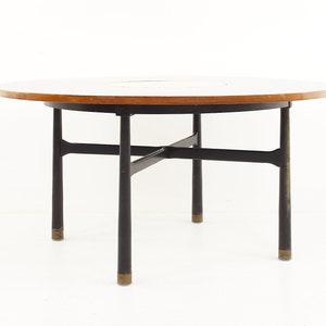 Harvey Probber Mid Century Round Ebonized Walnut Terrazzo and Brass Dining Table mcm image 6