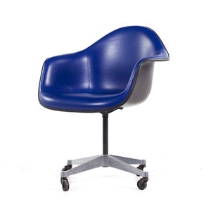 Eames for Herman Miller Mid Century Dark Blue Padded Fiberglass Swivel Office Chair mcm image 3