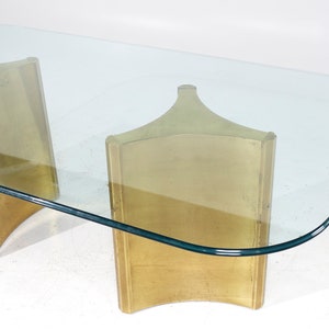 Mastercraft Mid Century Brass and Glass Pedestal Table mcm image 7