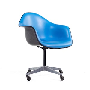 Eames for Herman Miller Mid Century Blue Padded Fiberglass Swivel Office Chair - mcm