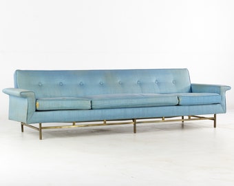 Ben Seibel for Stand Built Furniture Mid Century Brass Base Sofa - mcm