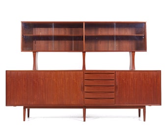 Arne Vodder for Sibast Model 76 Mid Century Danish Teak Tambour Door Credenza and Hutch - mcm