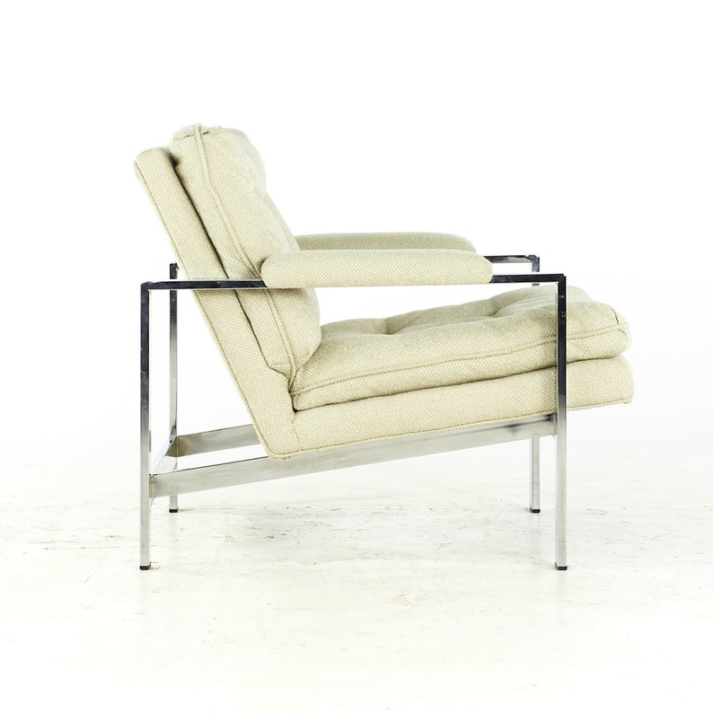 Milo Baughman Style Mid Century Italian Flatbar Lounge Chairs Pair mcm image 4