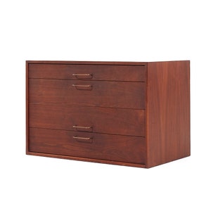 Jens Risom Mid Century Walnut and Brass Wall Mounted Cabinet Chest of Drawers mcm image 3