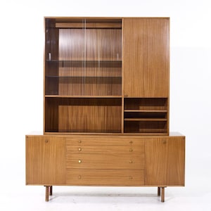 Harvey Probber Mid Century Mahogany and Brass Credenza and Hutch - mcm
