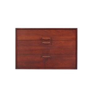 Jens Risom Mid Century Walnut and Brass Wall Mounted Cabinet Chest of Drawers mcm image 2