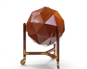 M. Vuillermoz for Dambrine Mid Century French Mahogany and Brass Polyhedron Bar Cabinet - mcm