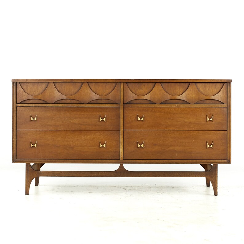 Broyhill Brasilia Mid Century Walnut and Brass 6 Drawer Dresser mcm image 2