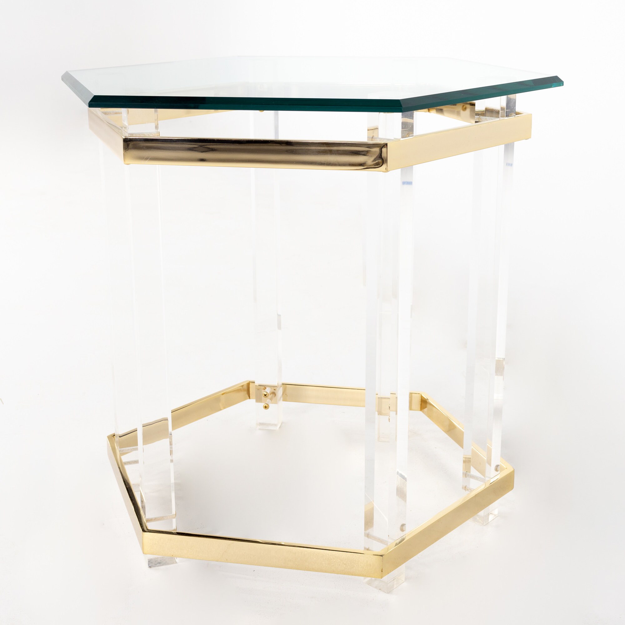 Charles Hollis Jones ルーサイト Zシェイプ サイドテーブル Charles Hollis Jones Brass and Lucite Octagonal Side Table - Etsy