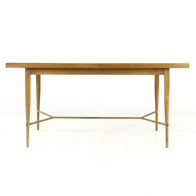 Paul McCobb for Calvin Mid Century Brass and Mahogany Dining Table with Leaves mcm image 2
