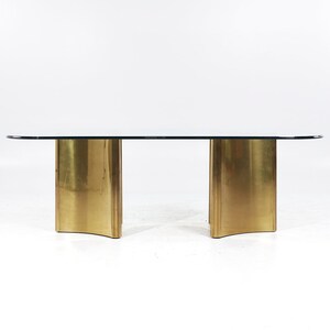 Mastercraft Mid Century Brass and Glass Pedestal Table mcm image 2