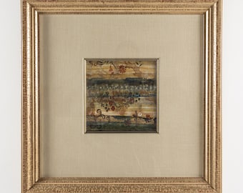 Flowers with Blue Stripe Abstract Framed Floral Print